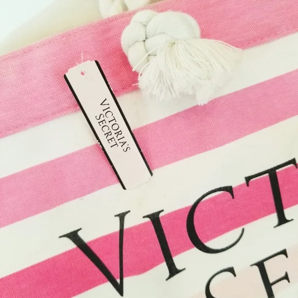 Victoria's Secret Vintage Pink Striped Beach Tote NWT Resort Vacay Weekender - Picture 4 of 16